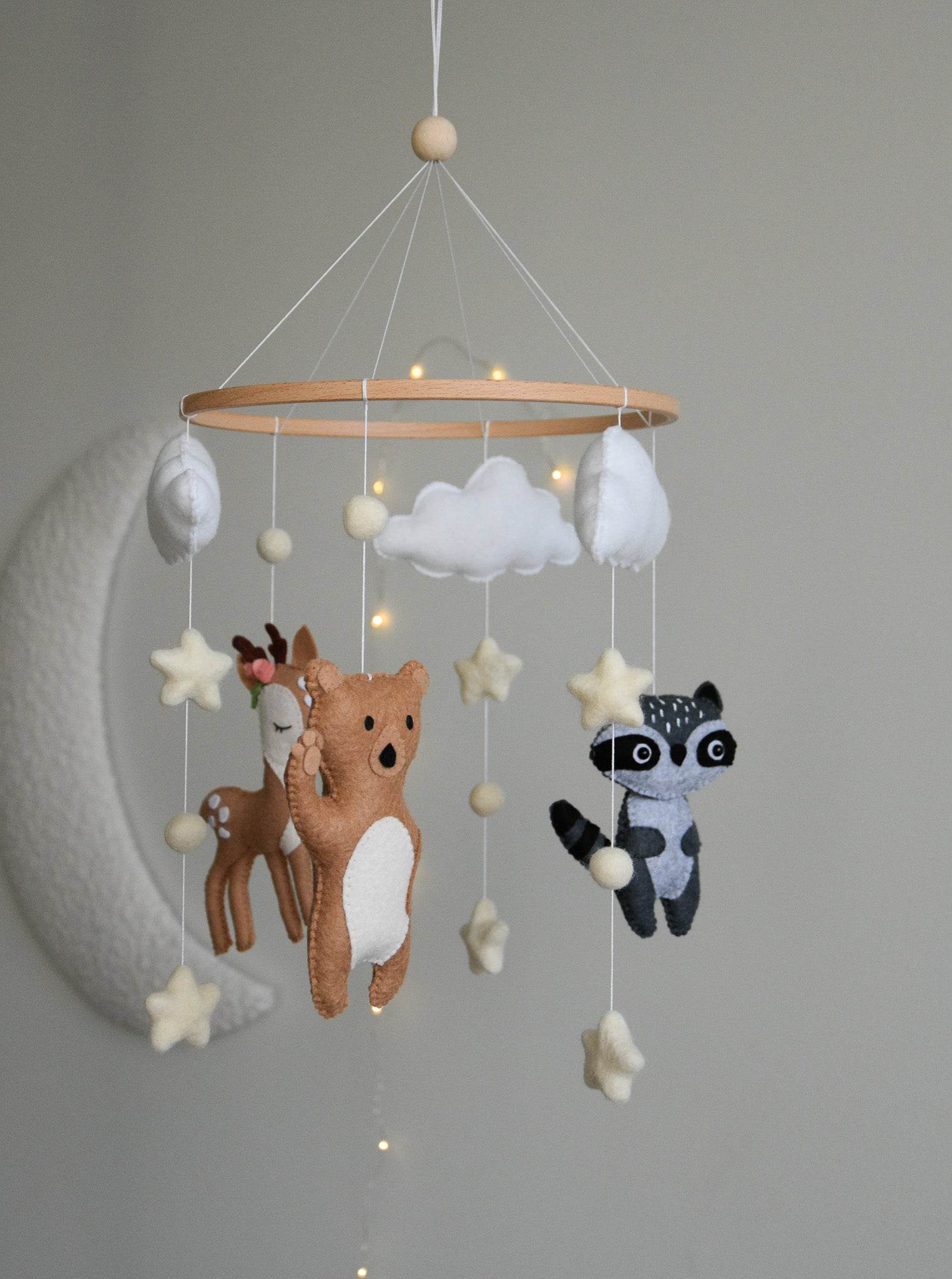 Woodland Forest animals themed stars and clouds Baby crib Mobile - Minidreams Decor