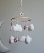 Teddy handmade clouds and daisy baby mobile - Minidreams Decor