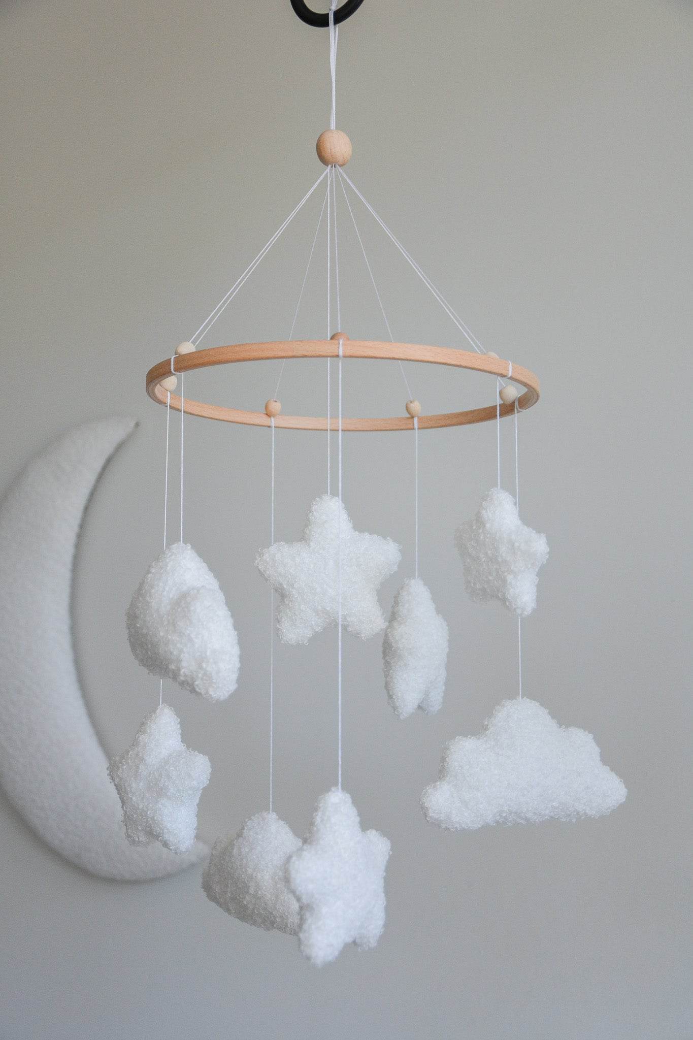 Boucle clouds and stars baby nursery mobile - Minidreams Decor