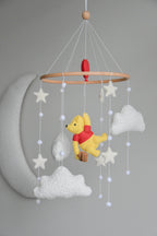 Winnie Pooh boucle clouds and moon baby nursery mobile - Minidreams Decor