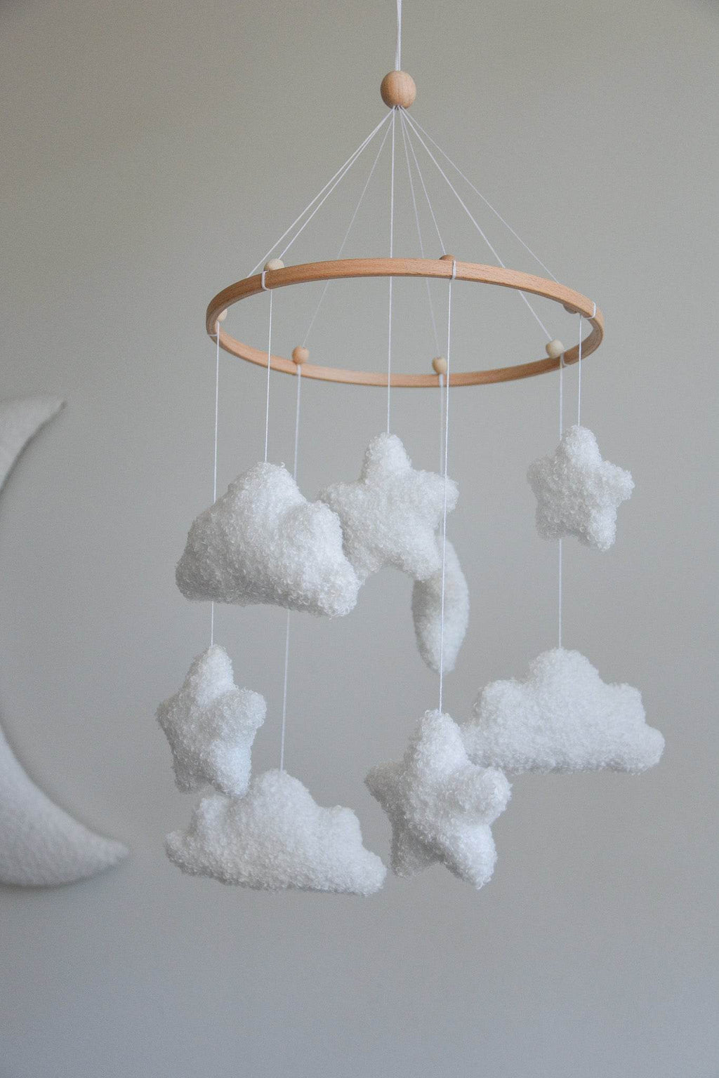 Boucle clouds and stars baby nursery mobile - Minidreams Decor