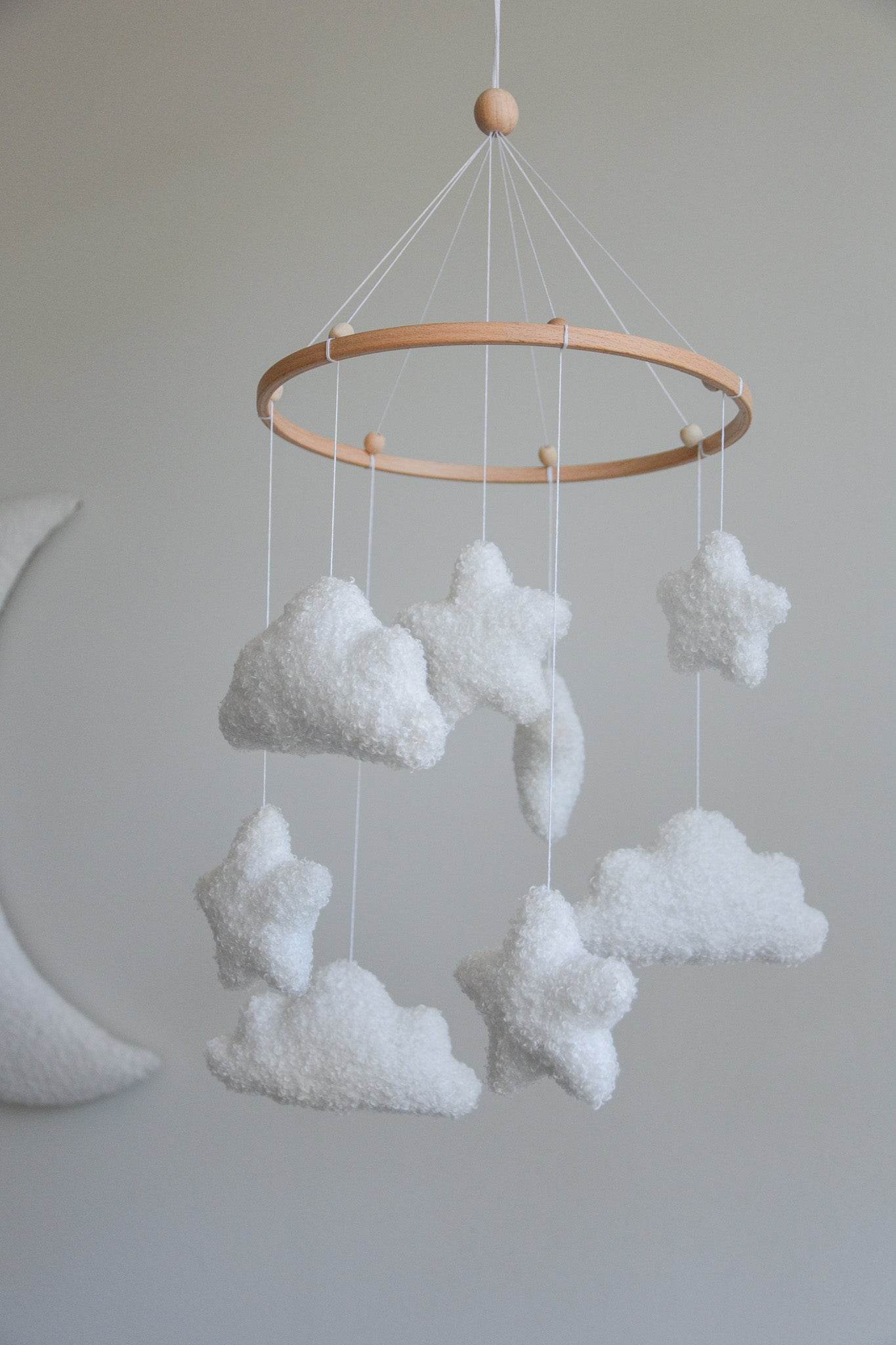 Boucle clouds and stars baby nursery mobile - Minidreams Decor