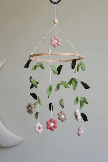 Forest style floral flowers baby crib mobile