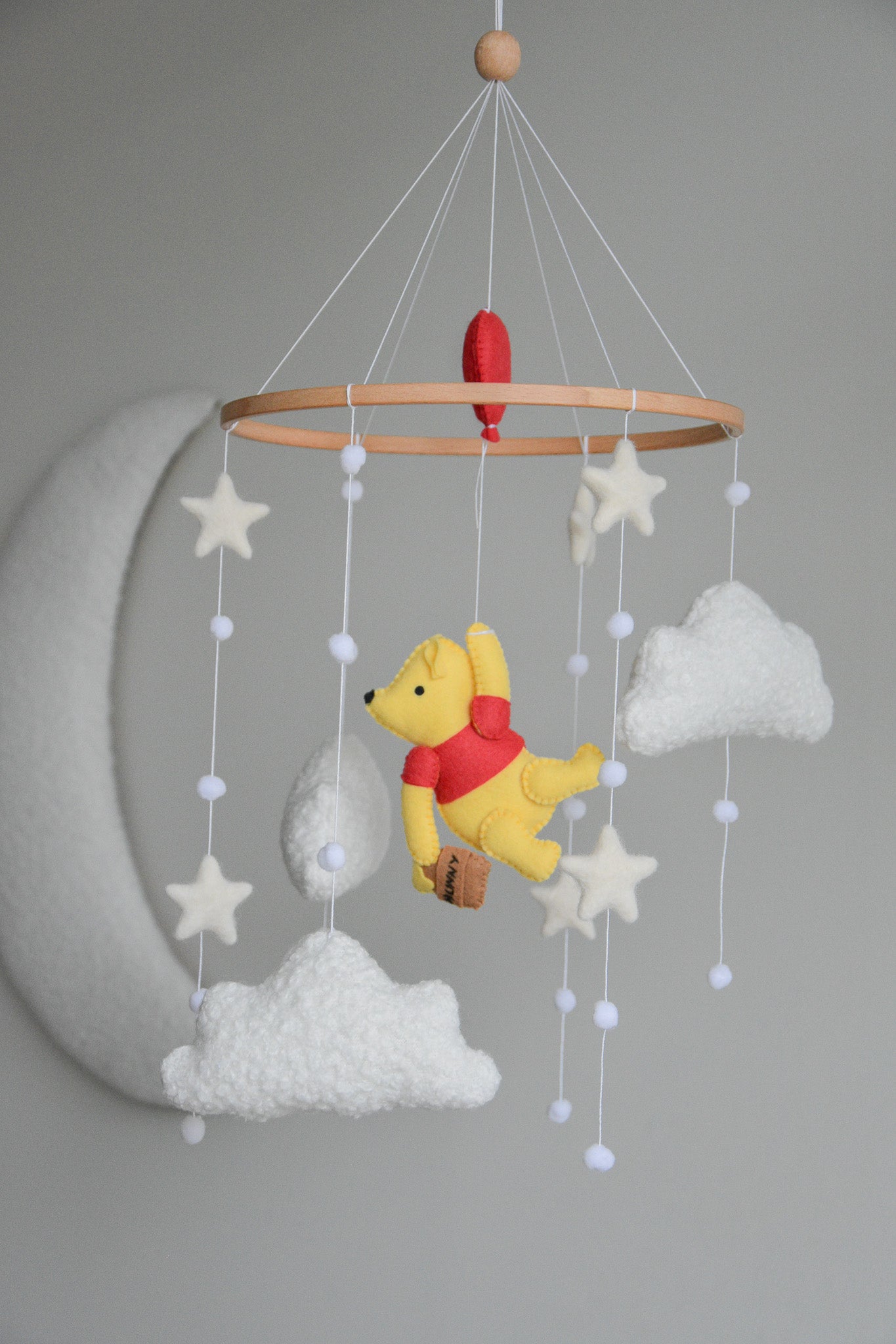 Winnie Pooh boucle clouds and moon baby nursery mobile