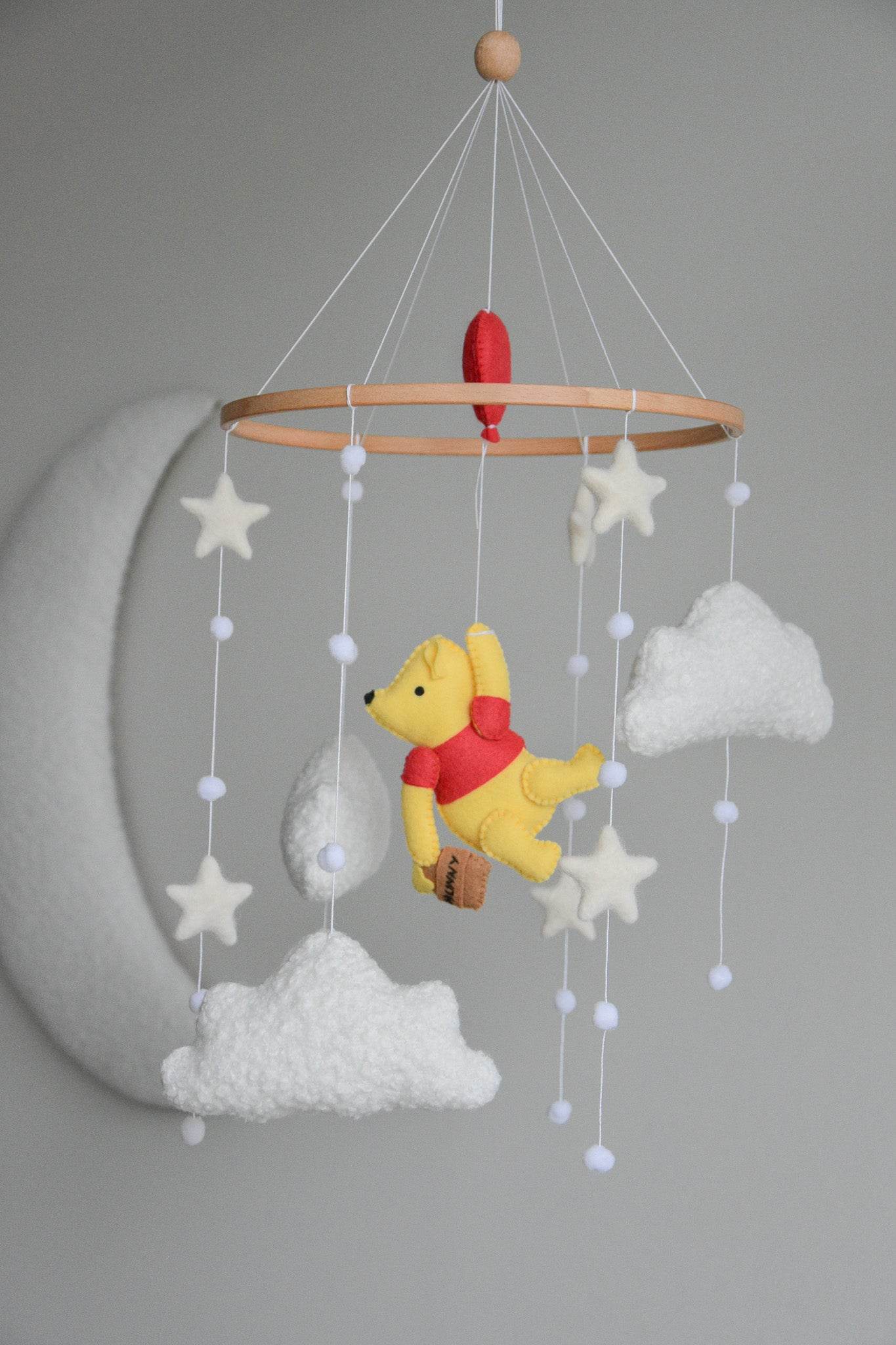 Winnie Pooh boucle clouds and moon baby nursery mobile - Minidreams Decor