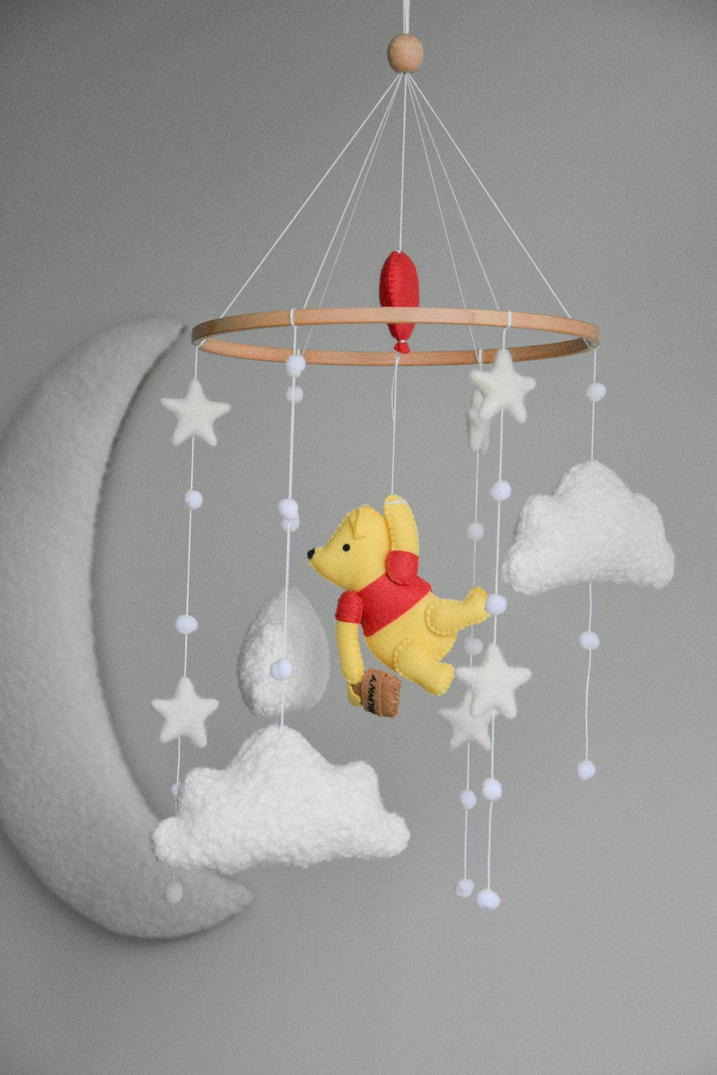 Winnie Pooh boucle clouds and moon baby nursery mobile - Minidreams Decor
