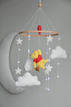 Winnie Pooh boucle clouds and moon baby nursery mobile - Minidreams Decor