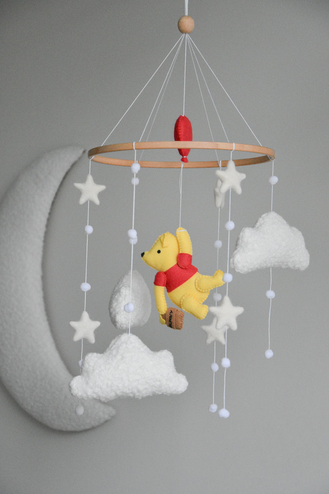 Winnie Pooh boucle clouds and moon baby nursery mobile