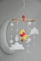 Winnie Pooh boucle clouds and moon baby nursery mobile - Minidreams Decor