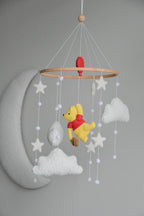 Winnie Pooh boucle clouds and moon baby nursery mobile - Minidreams Decor