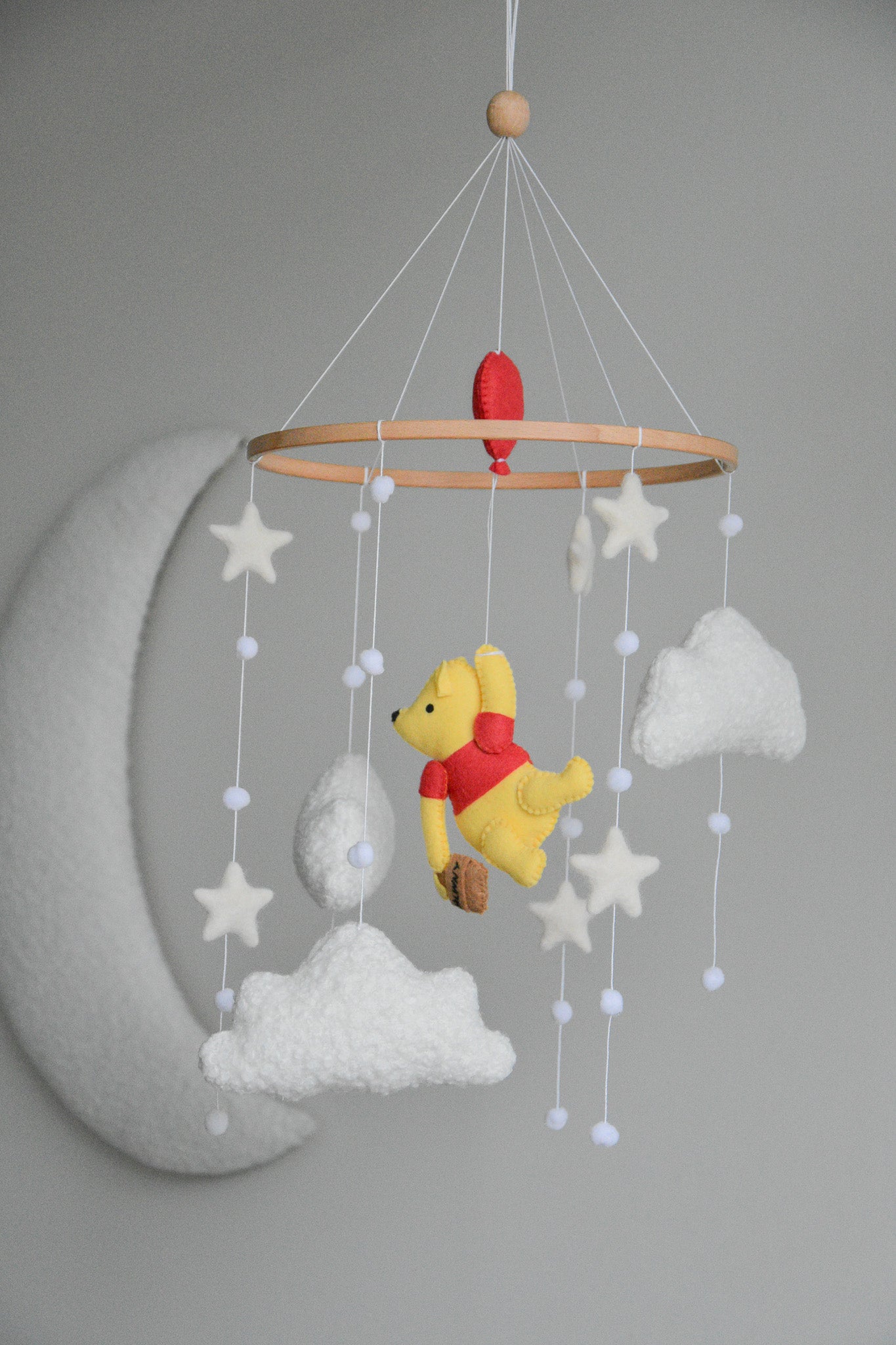 Winnie Pooh boucle clouds and moon baby nursery mobile