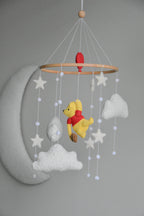Winnie Pooh boucle clouds and moon baby nursery mobile - Minidreams Decor