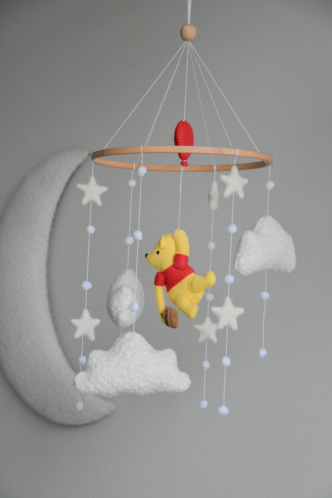 Winnie Pooh boucle clouds and moon baby nursery mobile