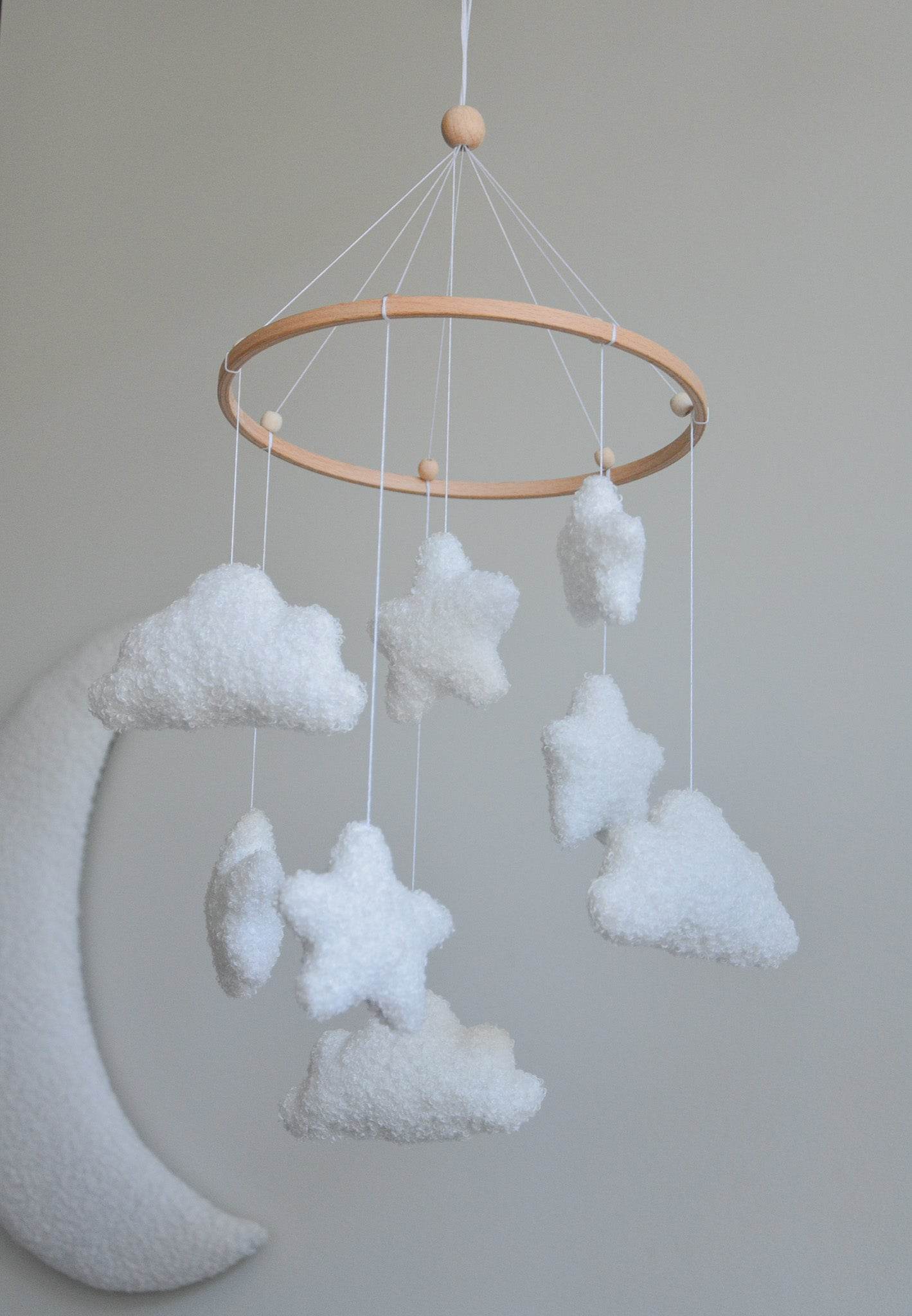 Boucle clouds and stars baby nursery mobile - Minidreams Decor
