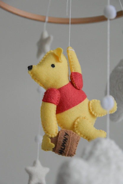 Winnie Pooh boucle clouds and moon baby nursery mobile