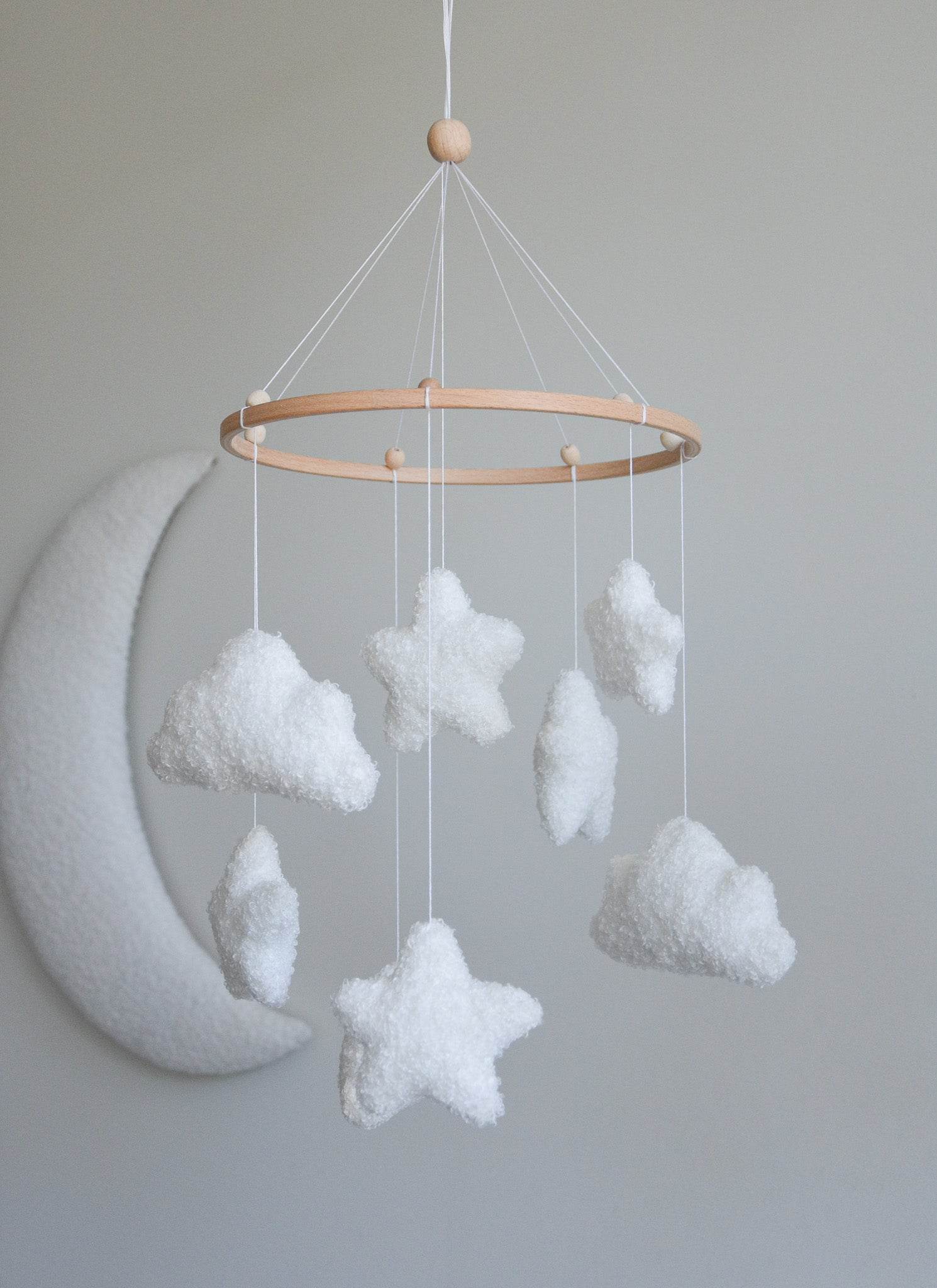 Boucle clouds and stars baby nursery mobile - Minidreams Decor