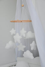 Boucle clouds and stars baby nursery mobile - Minidreams Decor