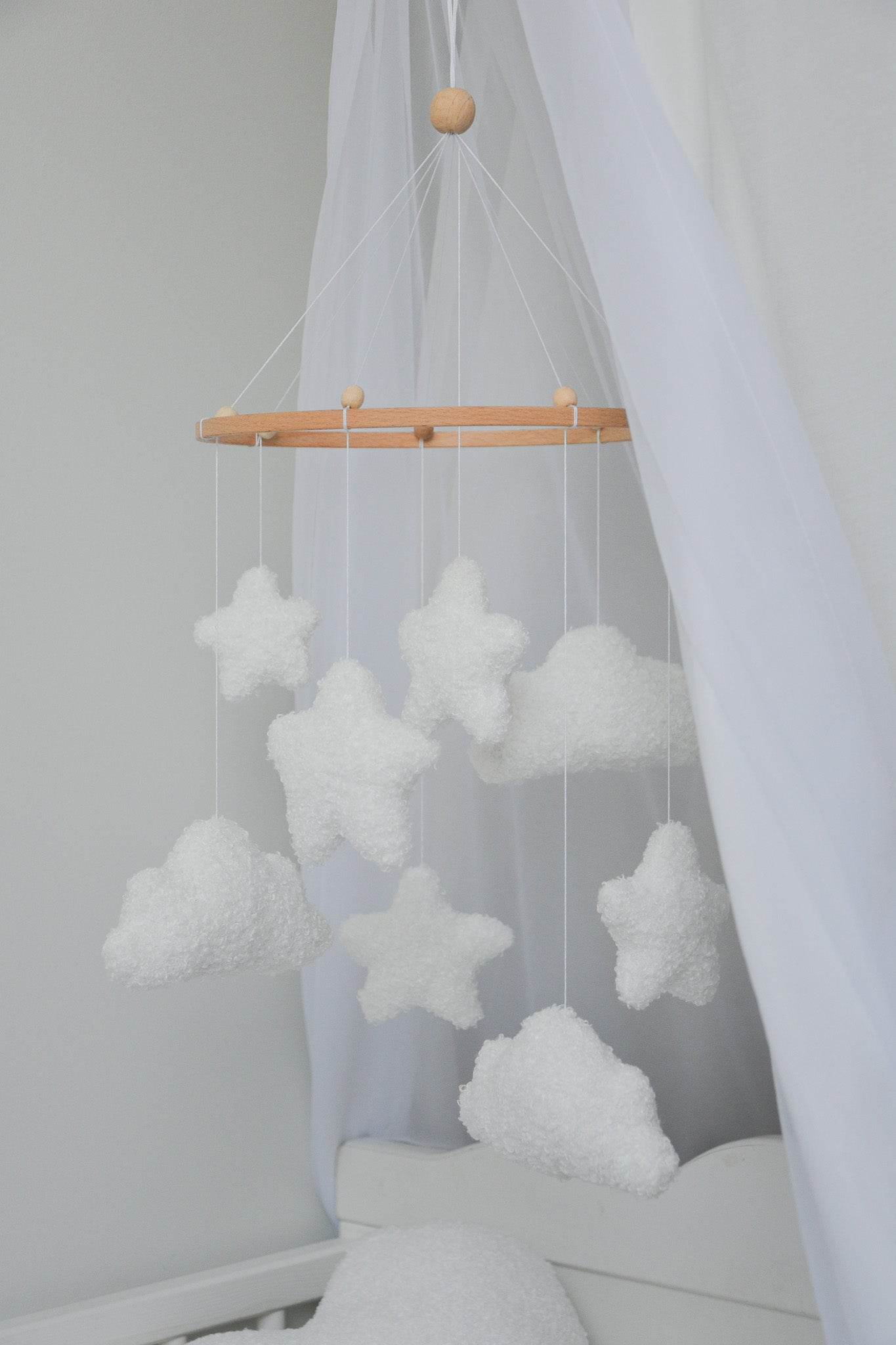 Boucle clouds and stars baby nursery mobile - Minidreams Decor