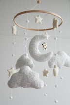 Personalized boucle clouds and moon baby nursery mobile - Minidreams Decor
