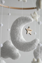 Personalized boucle clouds and moon baby nursery mobile - Minidreams Decor