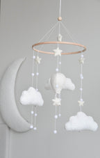 Hot air balloon boucle clouds and moon baby nursery mobile - Minidreams Decor