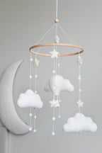 Hot air balloon boucle clouds and moon baby nursery mobile - Minidreams Decor