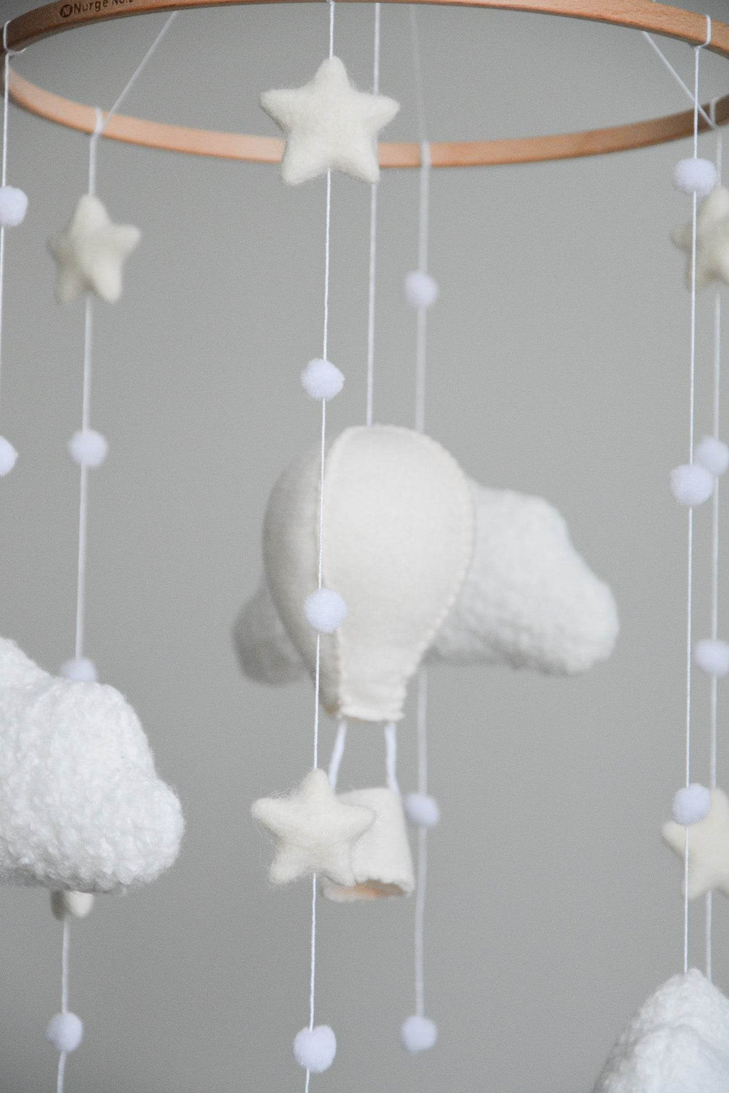 Hot air balloon boucle clouds and moon baby nursery mobile - Minidreams Decor