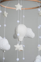 Hot air balloon boucle clouds and moon baby nursery mobile - Minidreams Decor