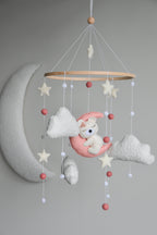 Baby Girl Pink Bear Boucle clouds and moon baby nursery mobile - Minidreams Decor