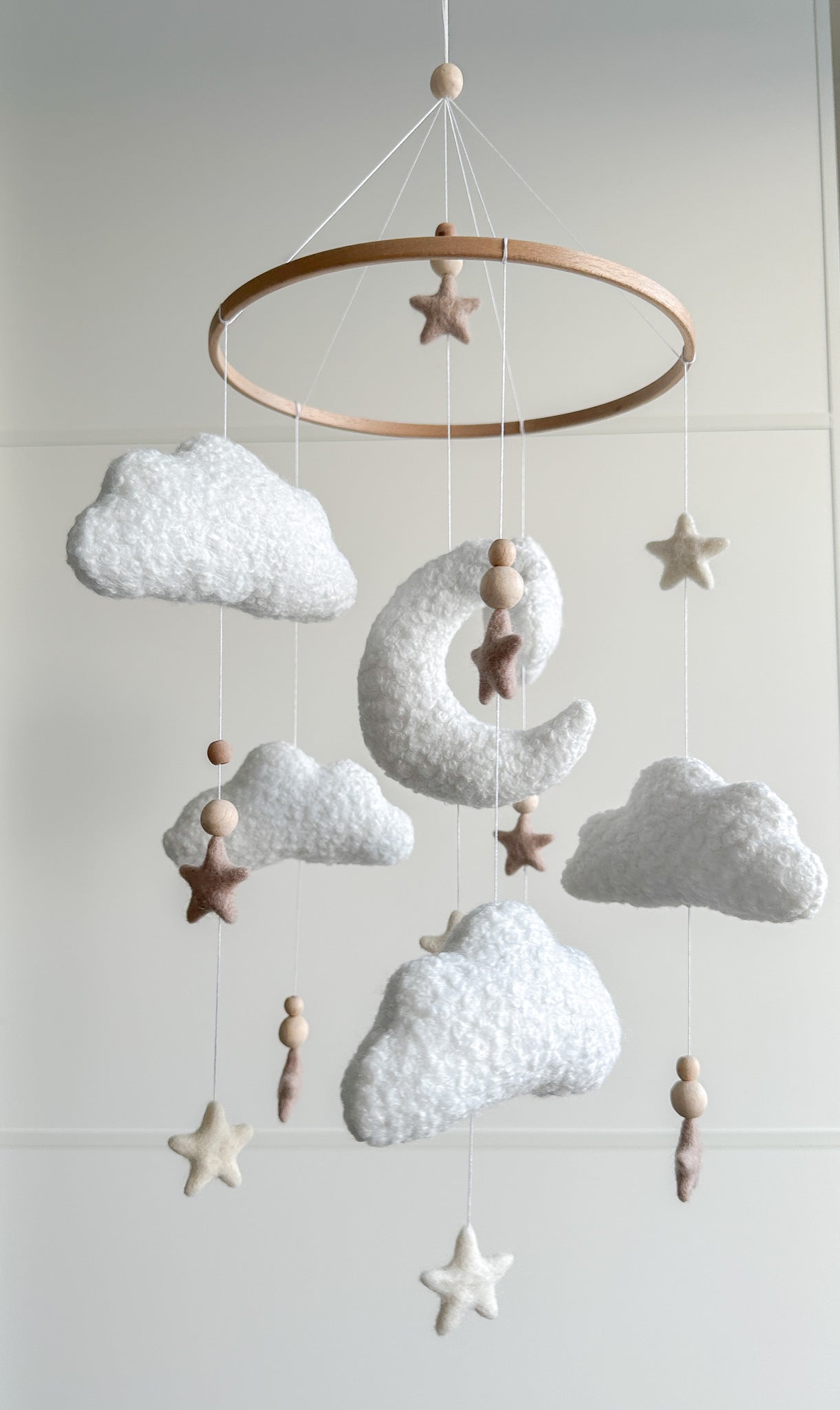 Boucle clouds and moon baby nursery mobile