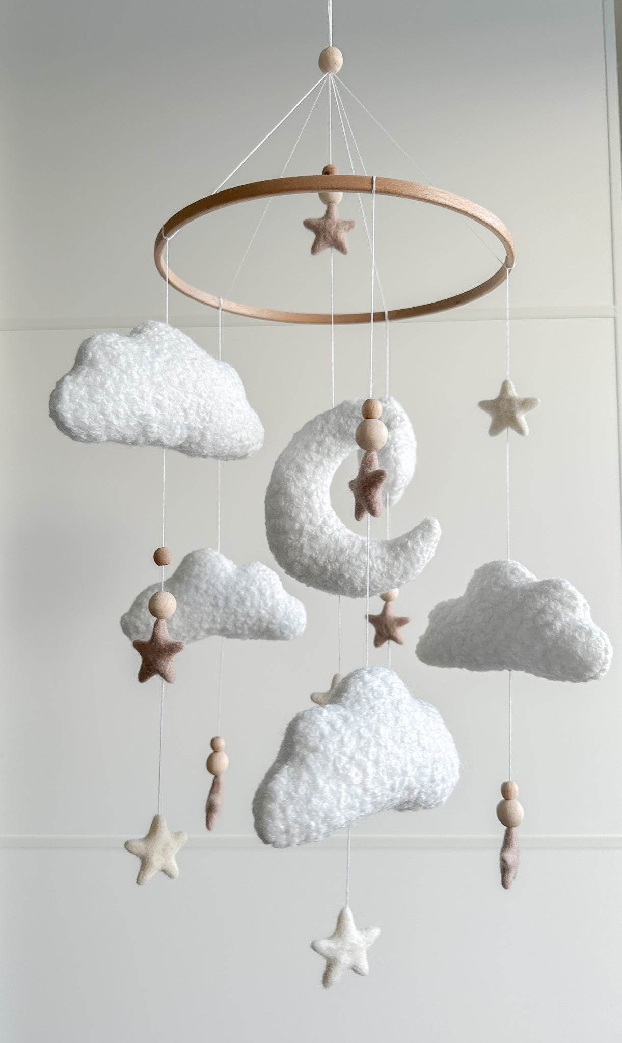 Boucle clouds and moon baby nursery mobile - Minidreams Decor