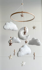 Boucle clouds and moon baby nursery mobile - Minidreams Decor