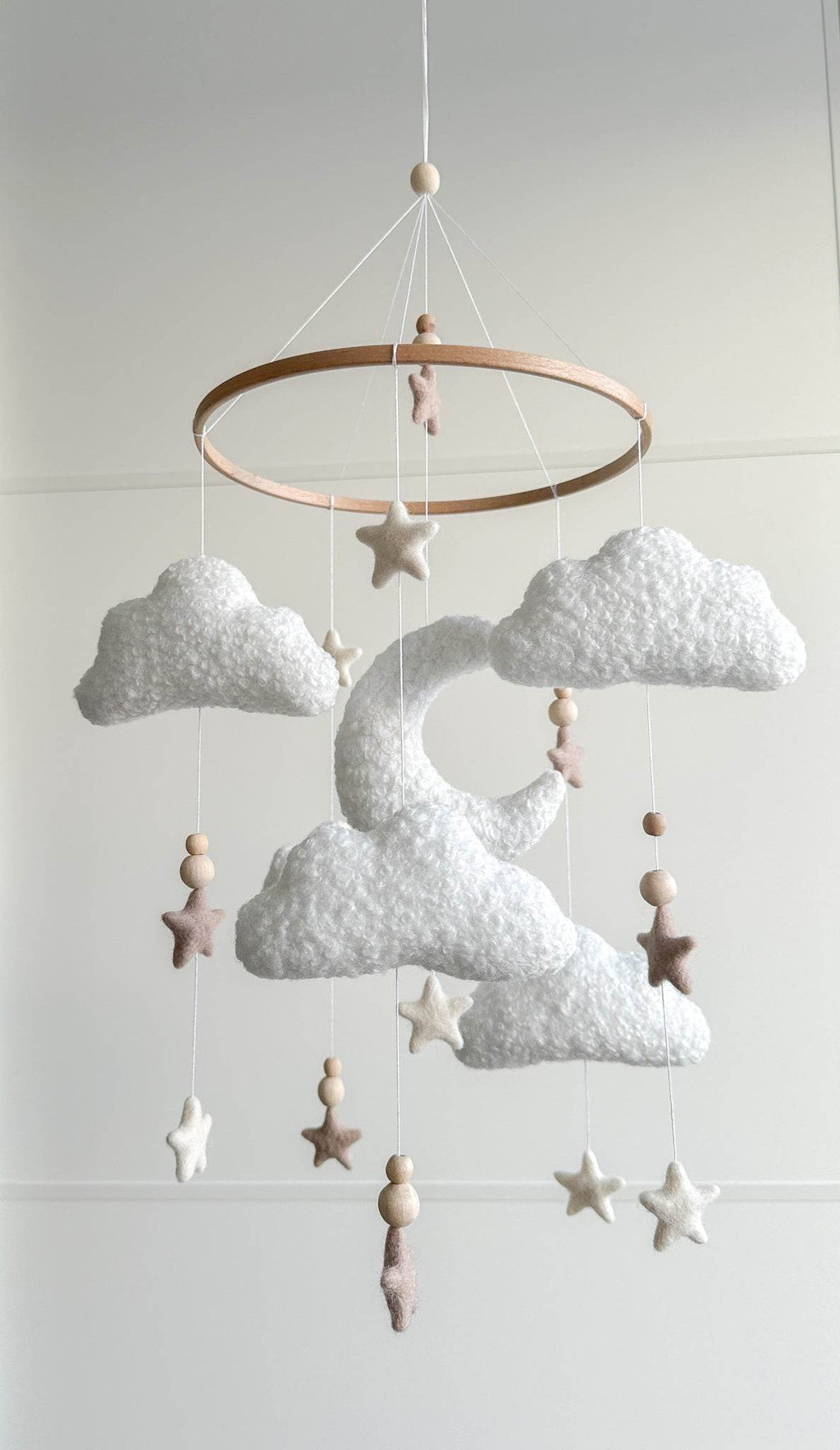Boucle clouds and moon baby nursery mobile - Minidreams Decor
