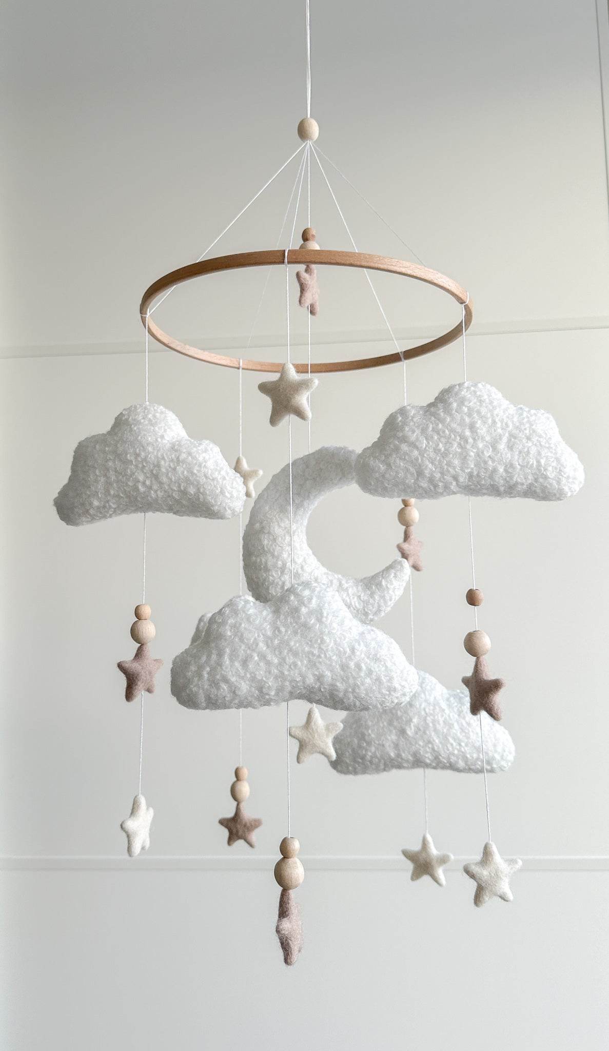Boucle clouds and moon baby nursery mobile - Minidreams Decor
