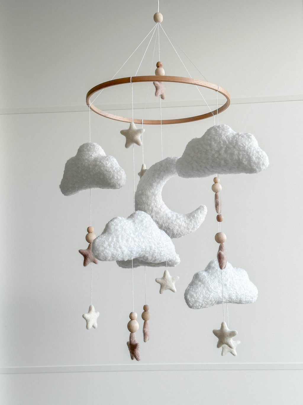 Boucle clouds and moon baby nursery mobile - Minidreams Decor