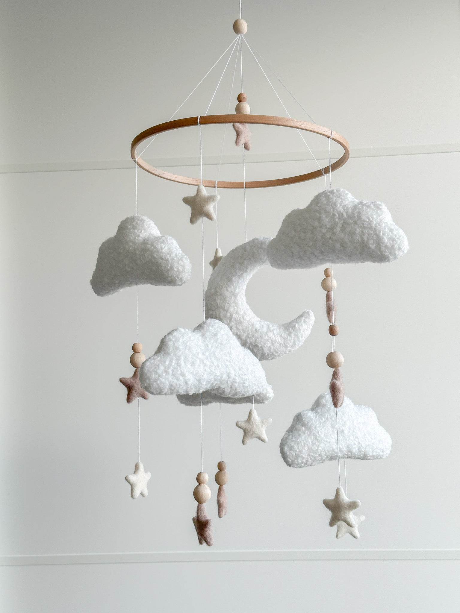 Boucle clouds and moon baby nursery mobile - Minidreams Decor