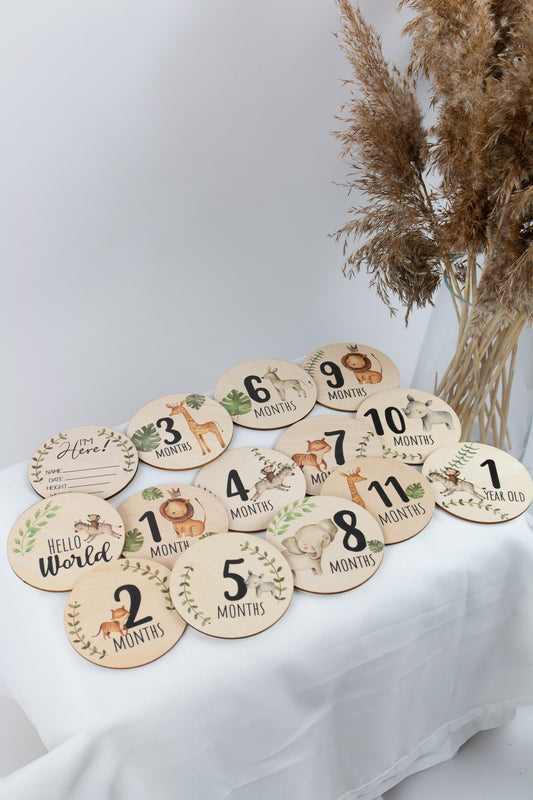 Safari Wooden Baby Milestone Card 14pcs