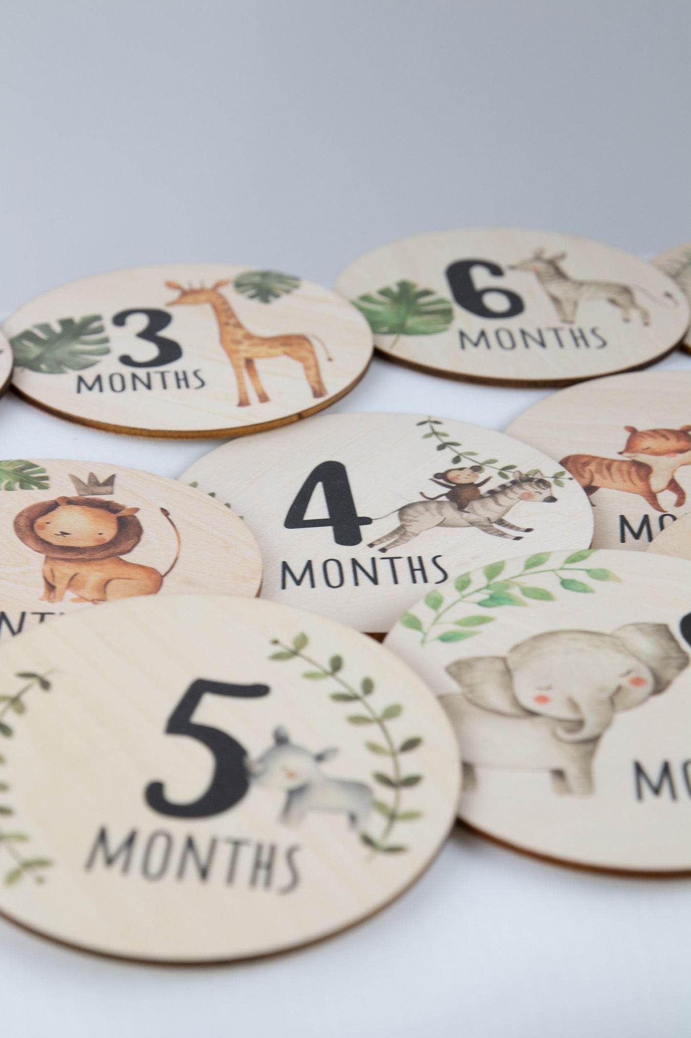 Safari Wooden Baby Milestone Card 14pcs - Minidreams Decor