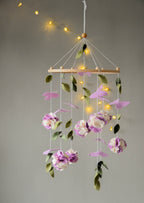 Floral mobile with flower, butterfly and leaves - Minidreams Decor