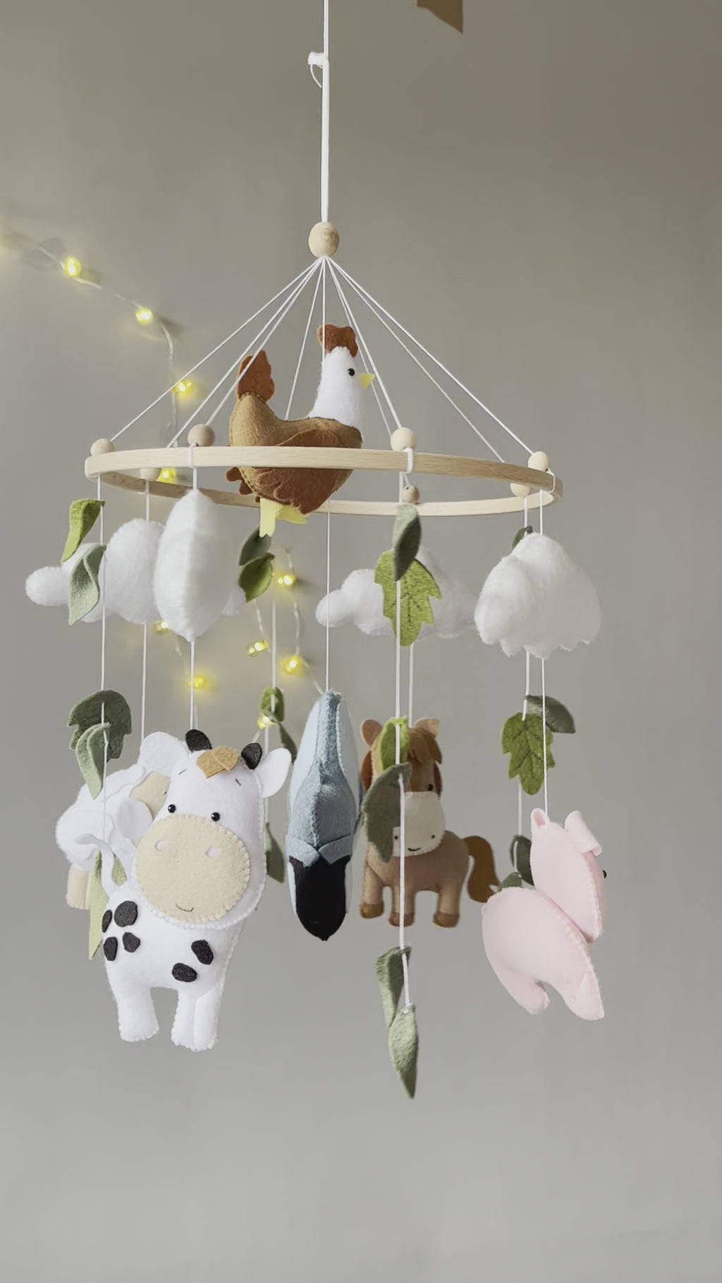 Farm Mobile Toy Set with Cow, Pig, Chicken, Horse, Tractor, and Sheep