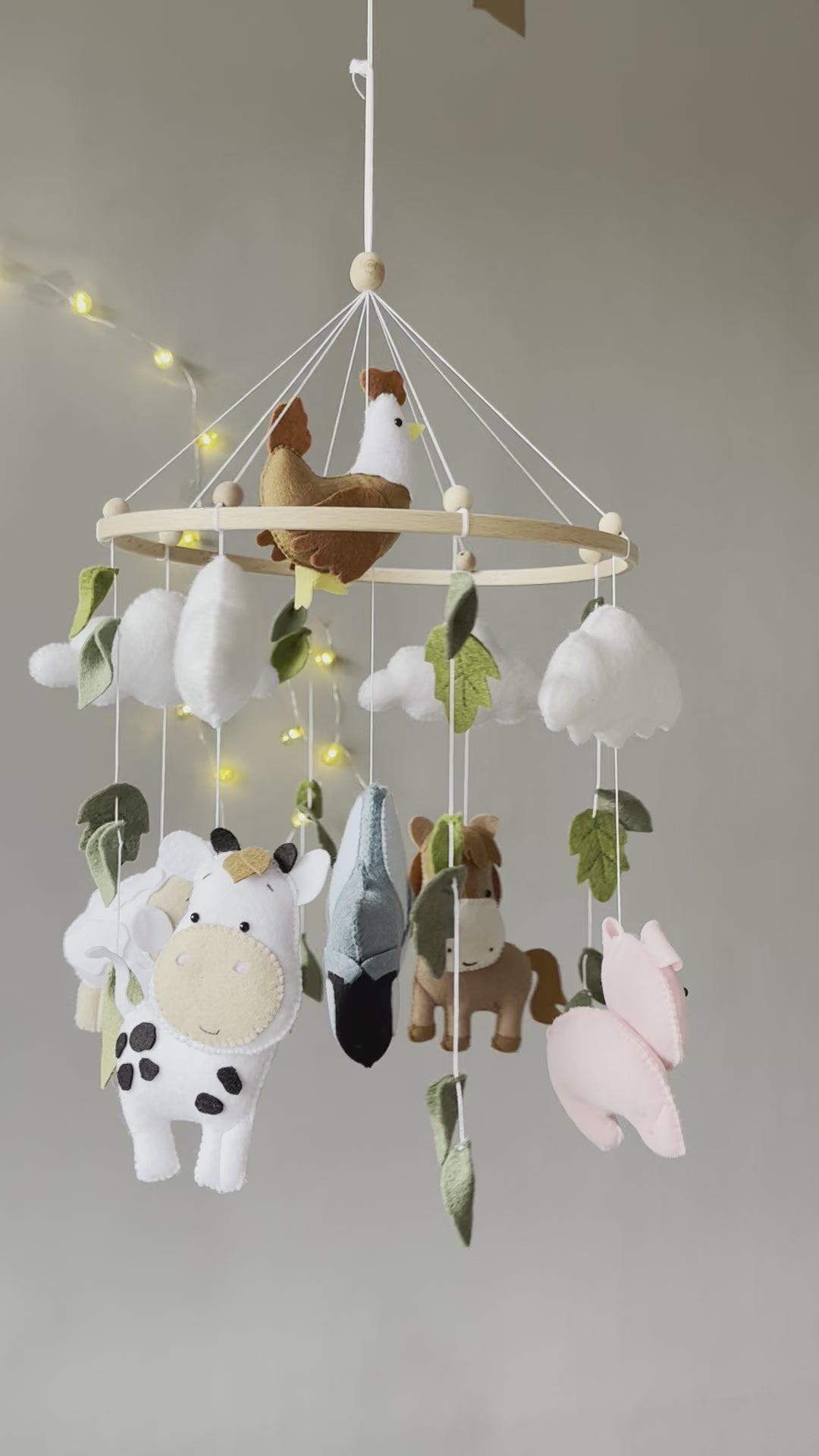 Farm Mobile Toy Set with Cow, Pig, Chicken, Horse, Tractor, and Sheep