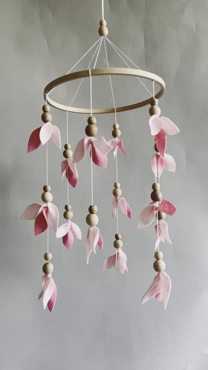 Pink floral baby mobile