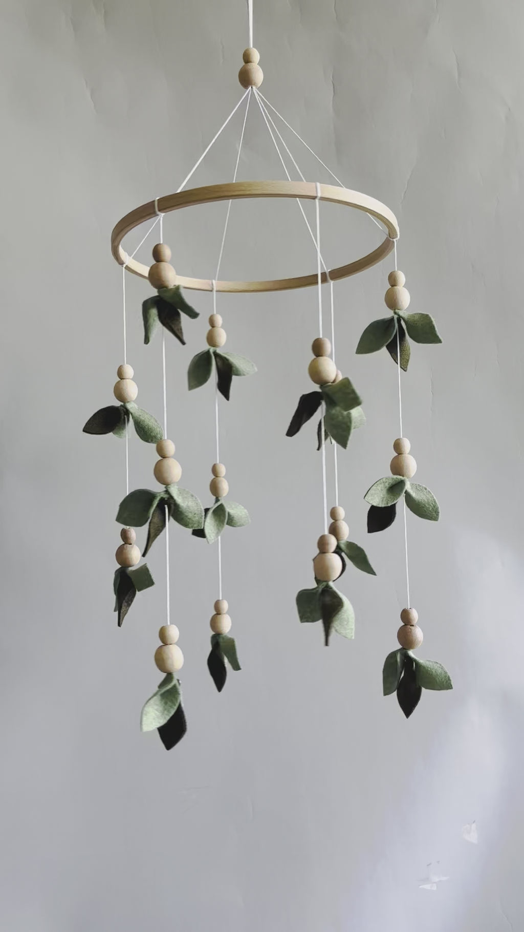 Forest Floral Mobile Decoration with Leaves and Wooden Pearls