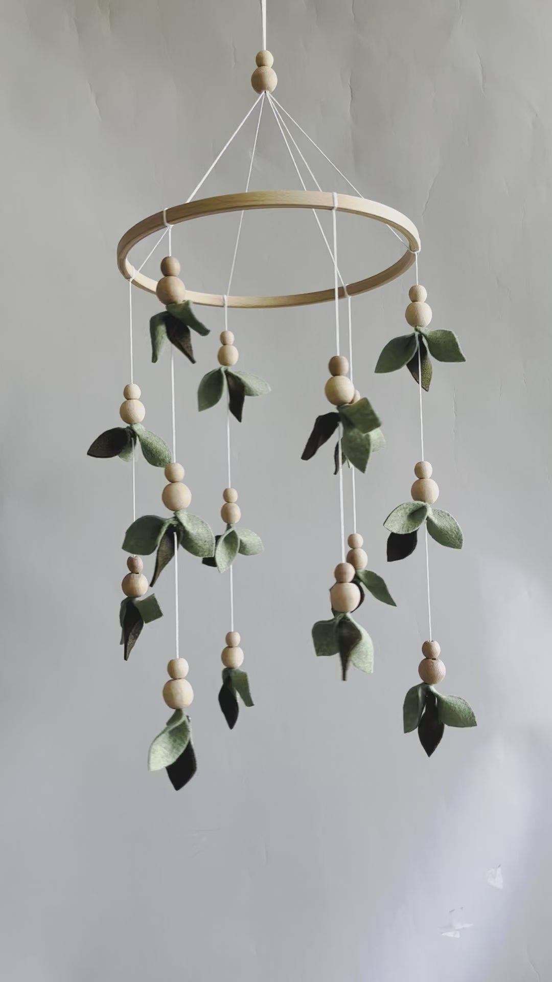 Forest Floral Mobile Decoration with Leaves and Wooden Pearls
