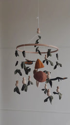 Forest Style Mobile with Mushrooms and Leaves for Nature-Inspired Decor