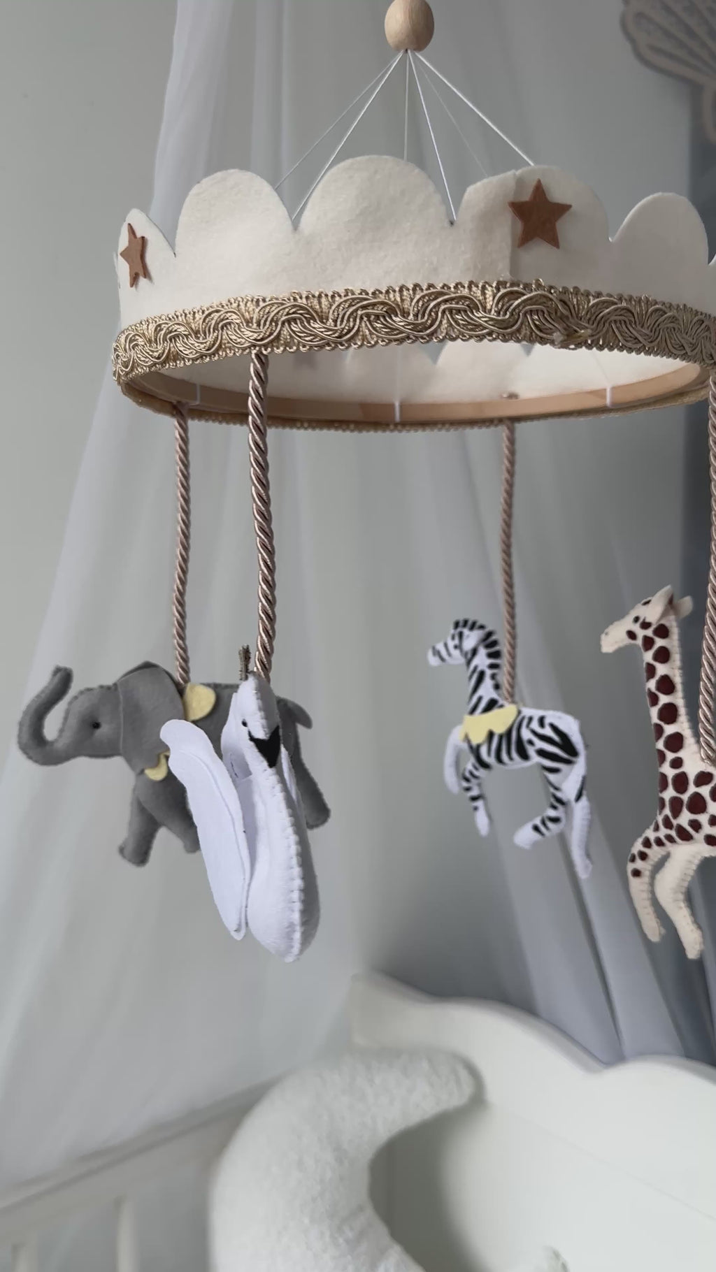 Vintage Safari Carousel Baby Mobile – Handmade Felt Crib Mobile