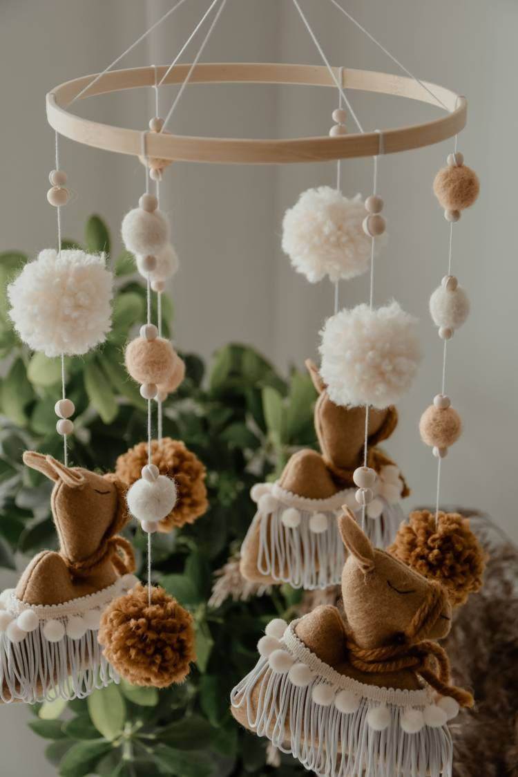Boho mobile with camel and balls - Minidreams Decor