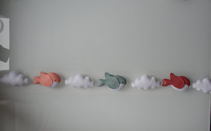 Wall nursery garland with clouds and birds