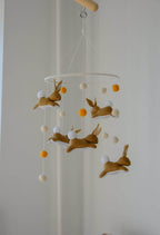Jumping bunny mobile with felted balls - Minidreams Decor