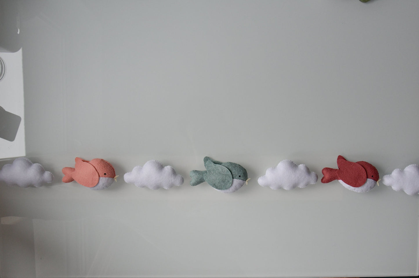 Wall nursery garland with clouds and birds